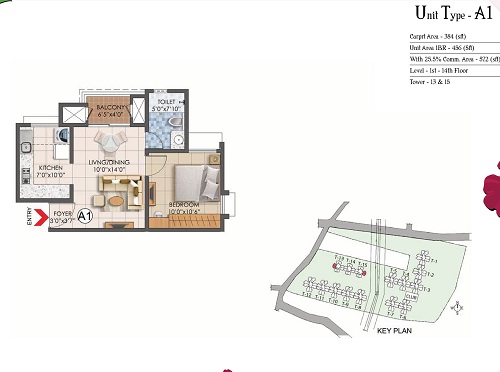 Prestige Primrose Hills 1 BHK Floor Plan